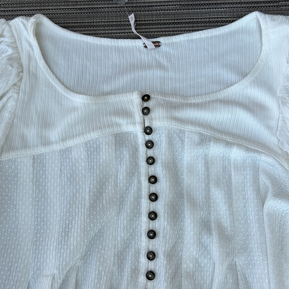 NWT Free People Devin Textured Top Blouse Ivory Size XS-S - Picture 5 of 13